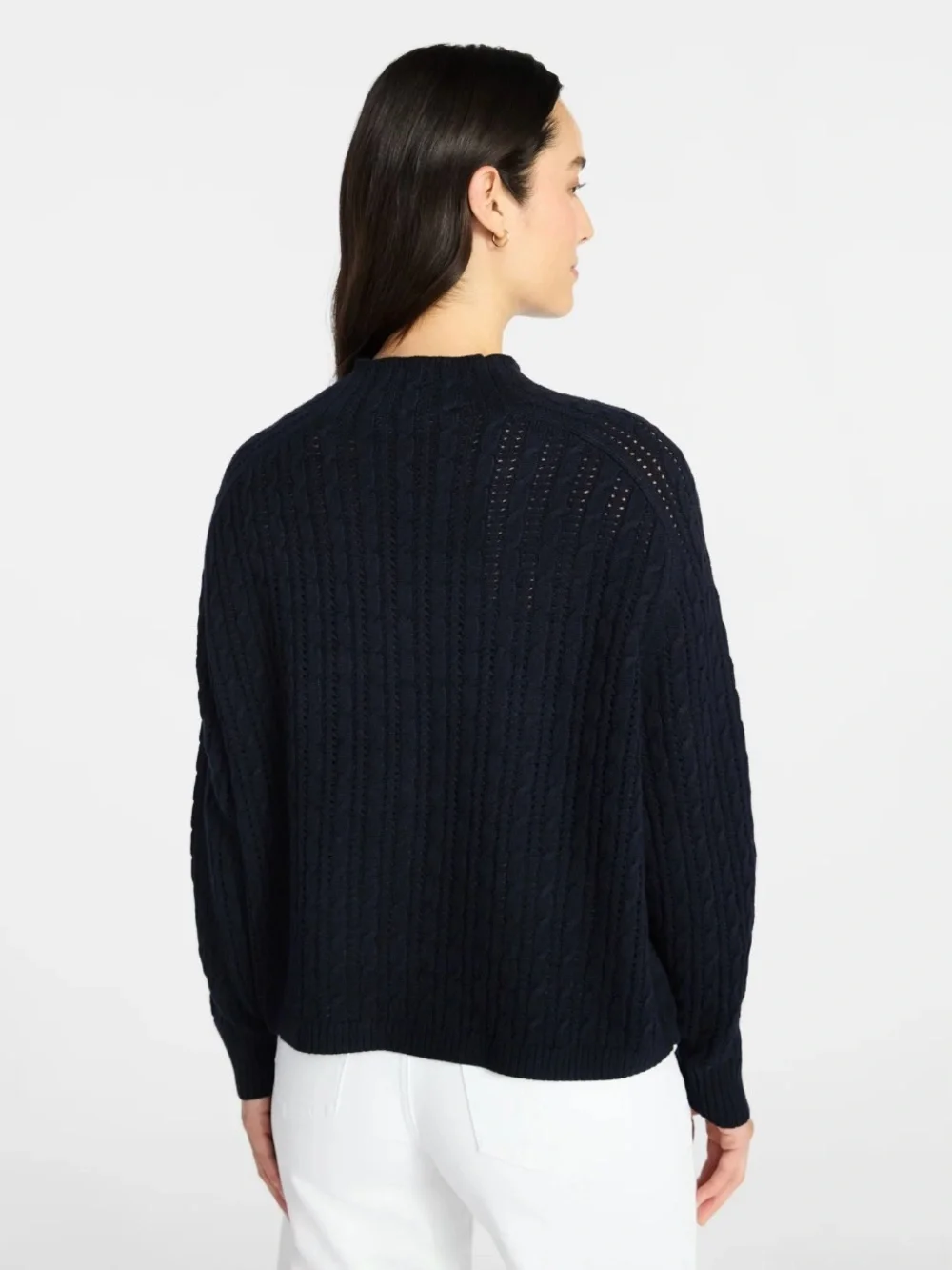 Time and Tru Navy Pointelle Mock Neck Pullover Sweater